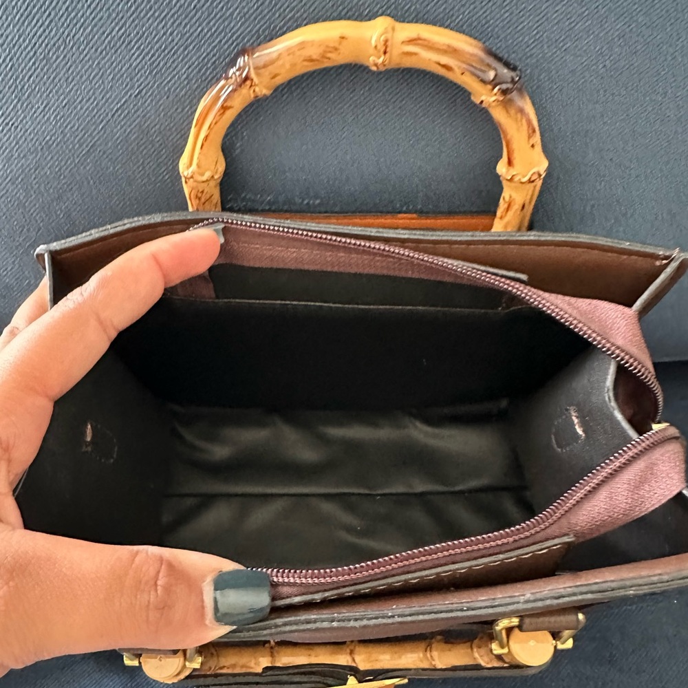 Elegant Brown Handbag with Bamboo Handle